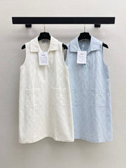 26FW New Quilted-Stitch Denim Shirt Dress with Collar 🩵