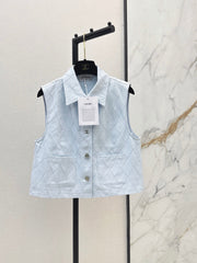 26FW New Quilted-Stitch Denim Vest with Lapel 🩵