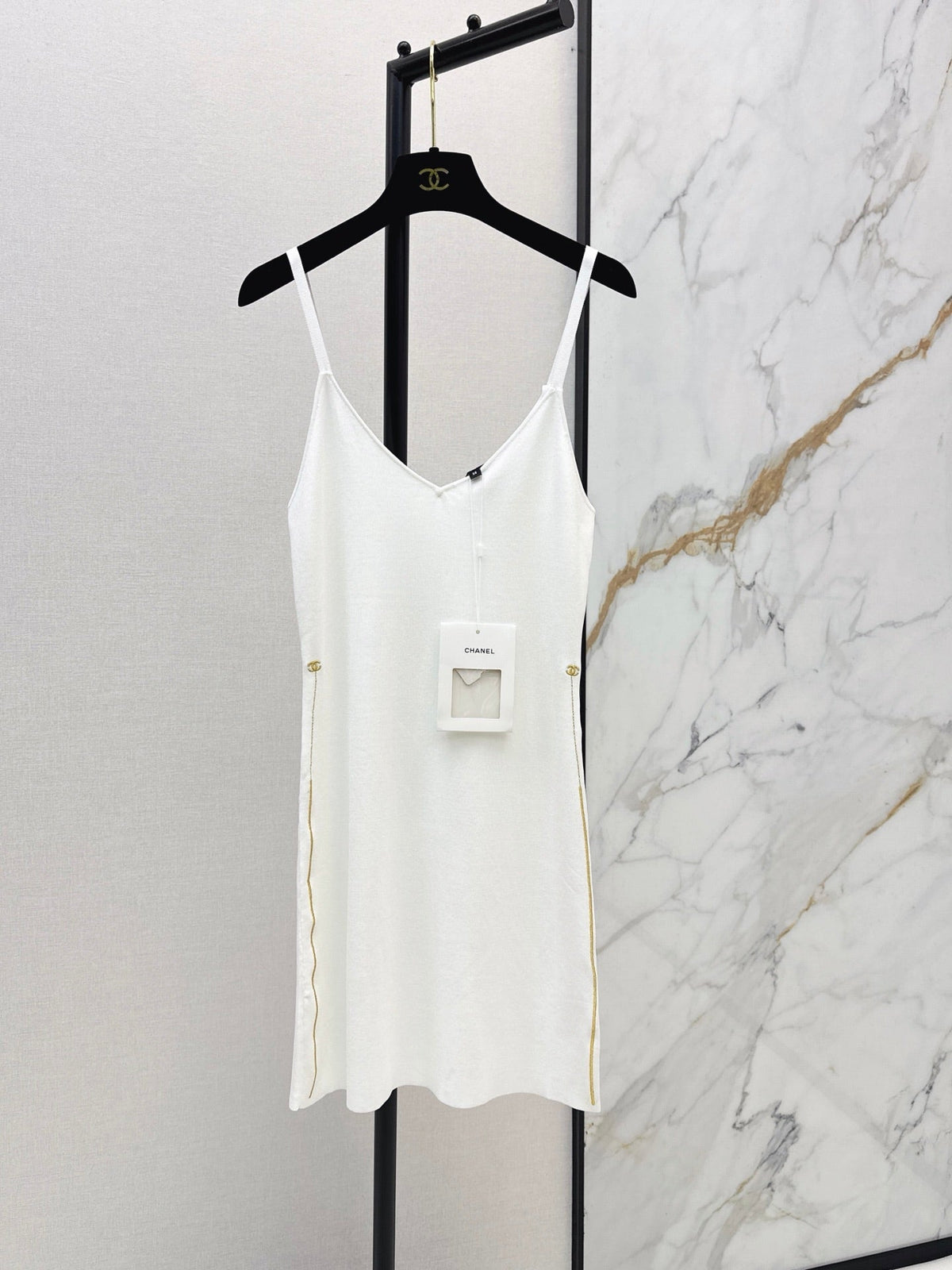 26FW New Camisole Dress with Gold-Thread Embroidered Logo Trim 🖤