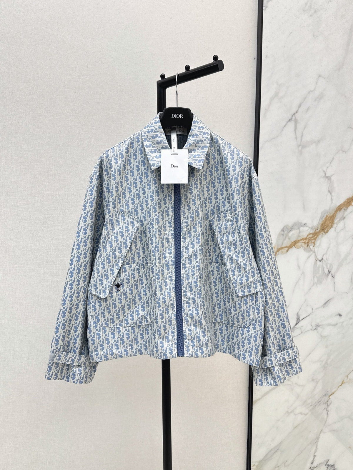 26FW New Miss D Blue & White Classic Monogram Lapel Jacket 🩵