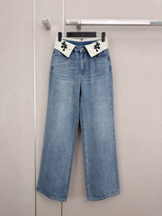 🔥HOT🔥 26FW New Embroidered Cross Fold-Over Waist Straight-Leg Jeans