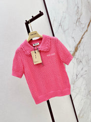 26FW New Pink Short-Sleeve Knit Polo with Cut-Out Detail and Collar 💕