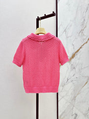 26FW New Pink Short-Sleeve Knit Polo with Cut-Out Detail and Collar 💕