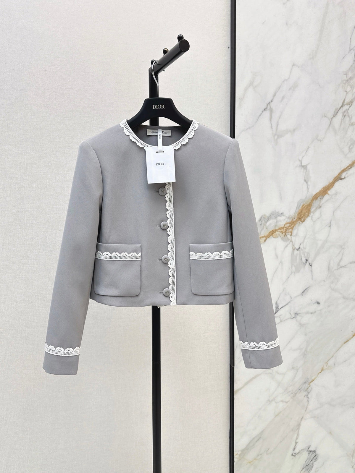 26FW New Color-Block Lace-Trim Crew-Neck Jacket 🩶