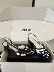 26FW New Women's Versatile Color-Block Slingback Sandals with Chunky Heels (height: 6.5cm)