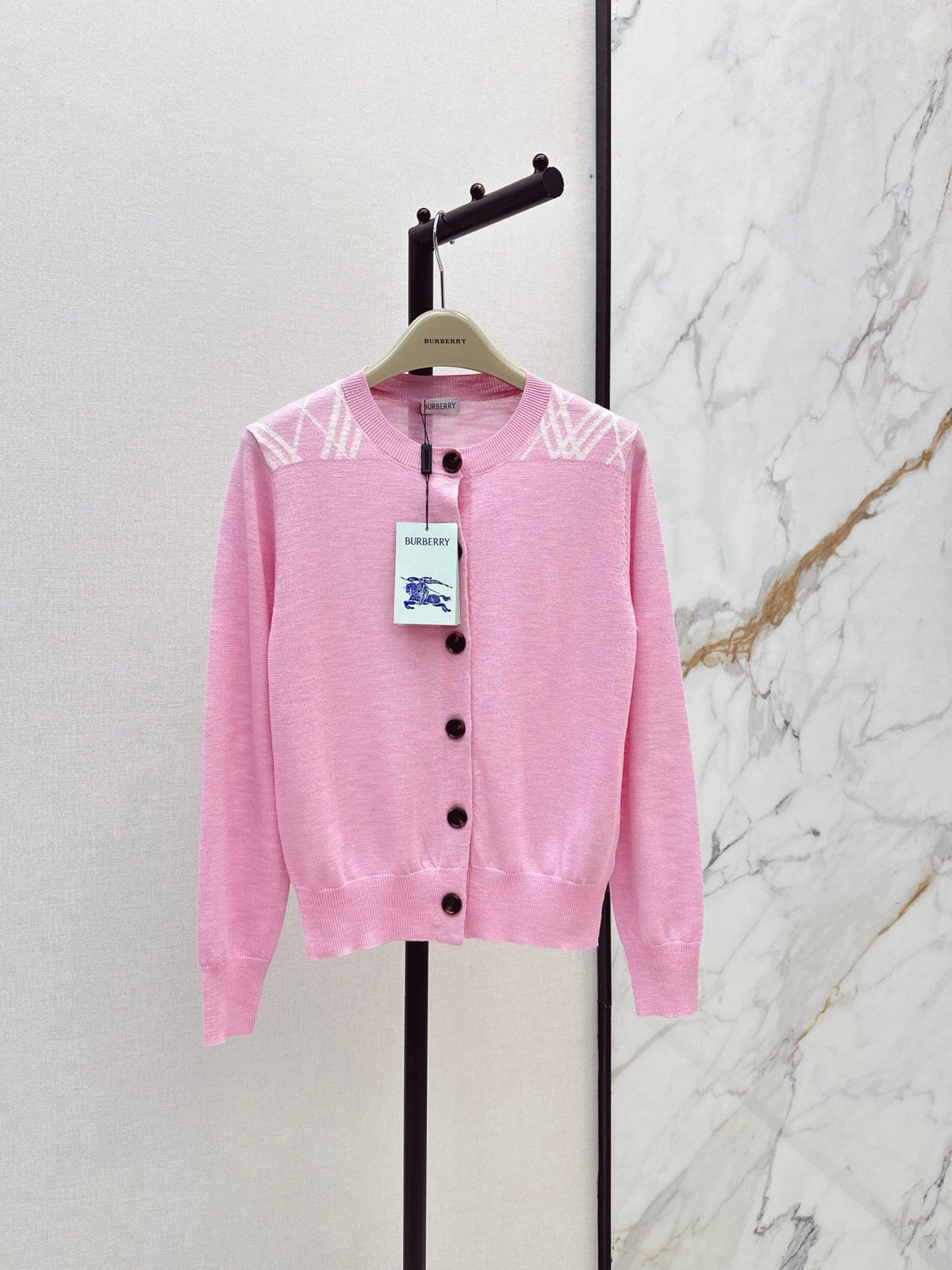 26FW New Plaid-Panel Crew-Neck Button-Up Knit Cardigan 💕