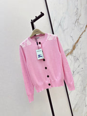 26FW New Plaid-Panel Crew-Neck Button-Up Knit Cardigan 💕