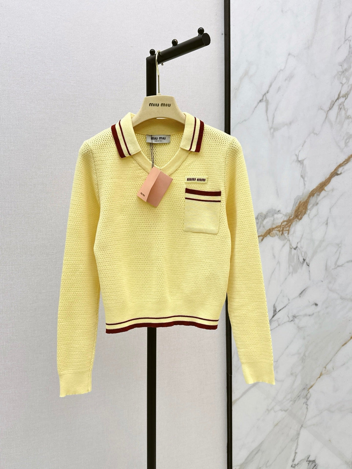 26FW New Color-Block Striped Collared Knit Top 💛