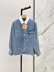 26FW New Denim Shirt with Embroidered Letter Logo and Contrast-Color Collar 🩵