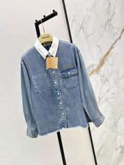 26FW New Denim Shirt with Embroidered Letter Logo and Contrast-Color Collar 🩵