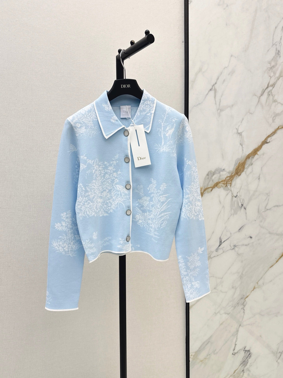 26FW New Floral Jacquard Collared Jacket 🩵