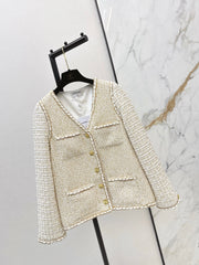 🔥Highest Quality🔥26FW New Runway Style: Gilded Tweed Paneled Jacket 🖤