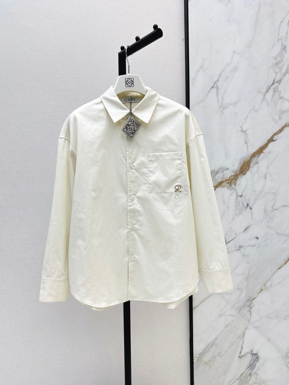 🔥Highest Quality🔥26FW New Minimalist & Relaxed Style: Logo-Embroidered Shirt in Creamy Apricot 🤍