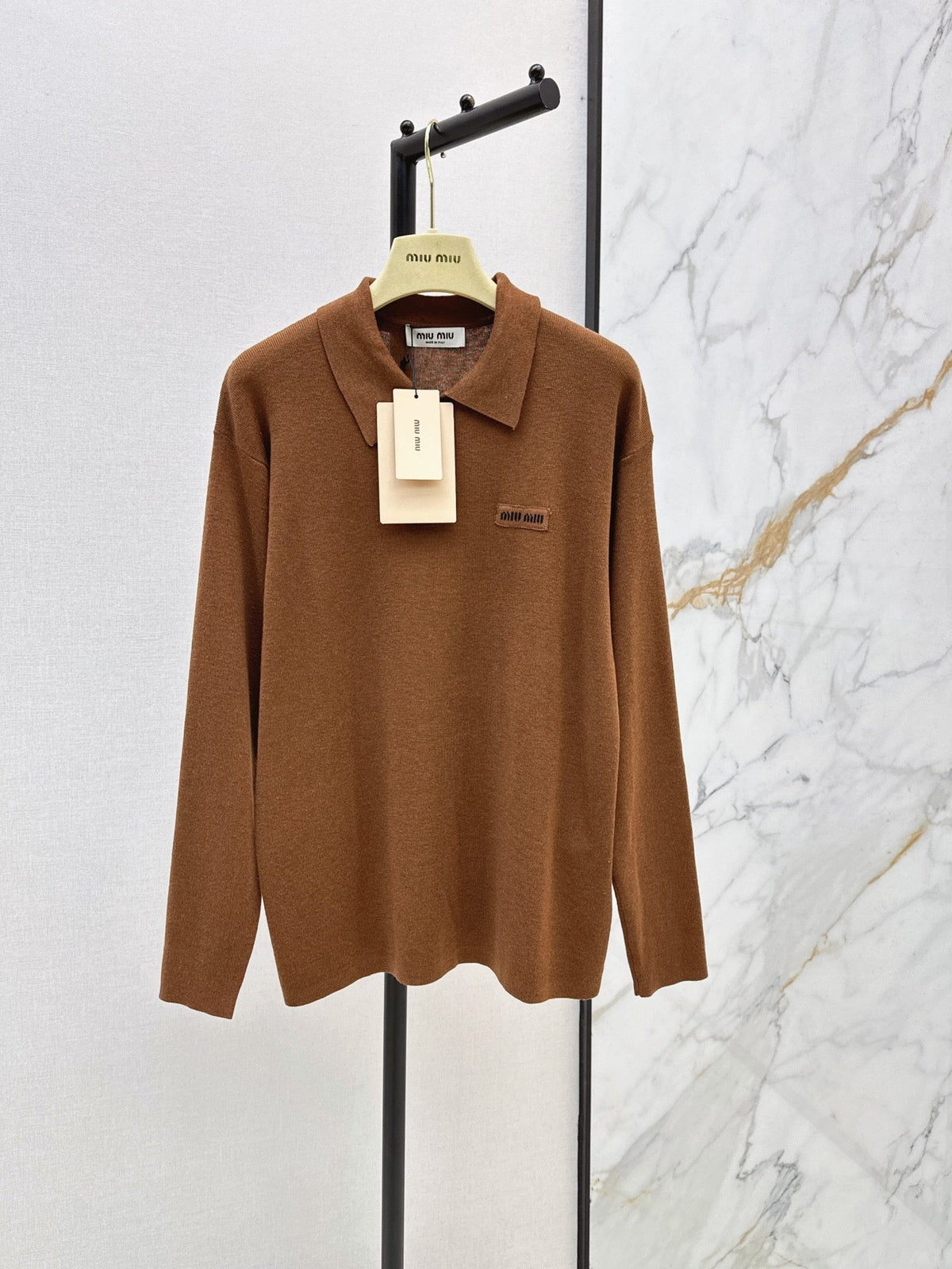 26FW New Long-Sleeve Knit Polo with Embroidered Letter Logo 🤎