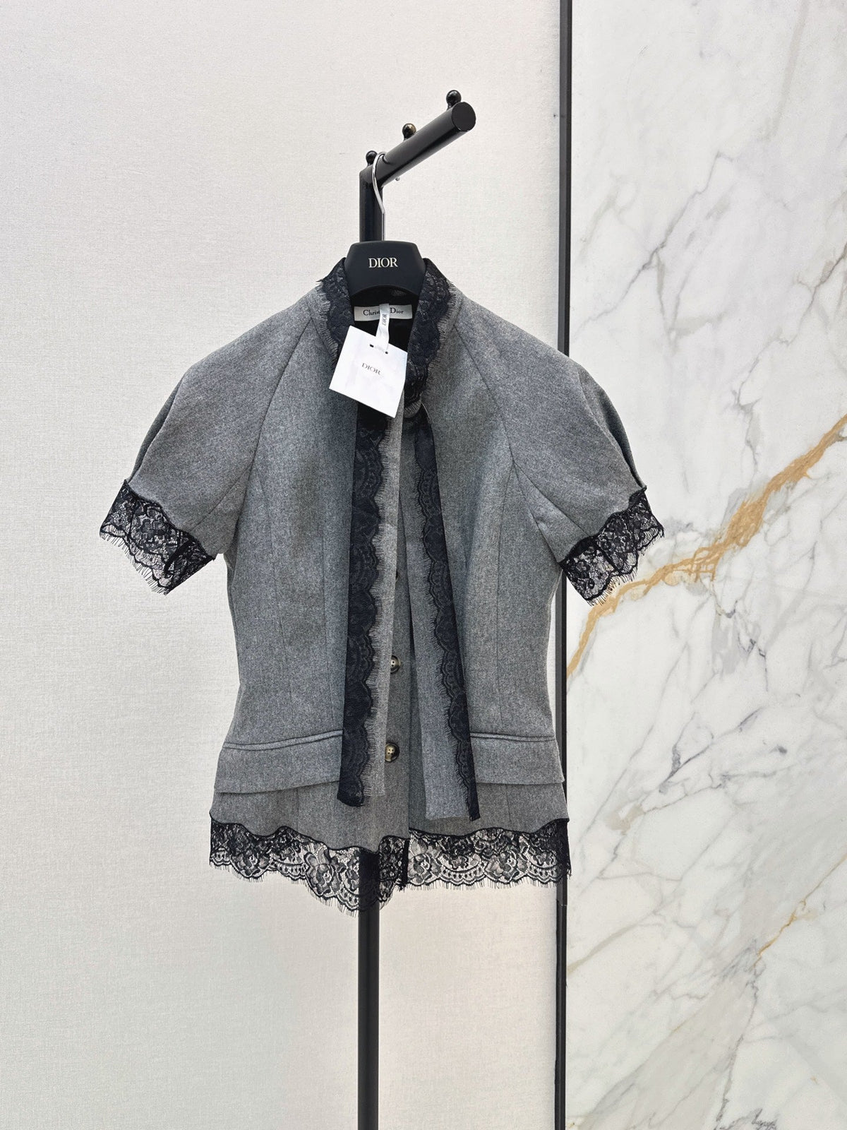 26FW New Short-Sleeve Top with Lace Paneling and Ribbon Detail 🩶