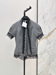 26FW New Short-Sleeve Top with Lace Paneling and Ribbon Detail 🩶