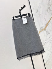 26FW New High-Waisted A-Line Skirt with Lace Paneling 🩶