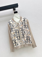 26FW New Long-Sleeve Knit Cardigan with Rayon-Blend Printed Panel 🖤