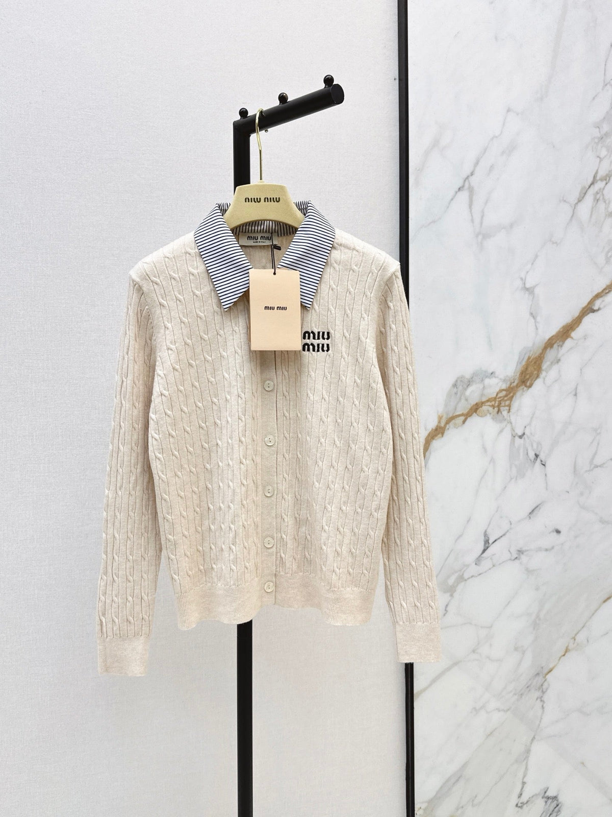 26FW New Color-Block Striped Collared Knit Cardigan 🖤