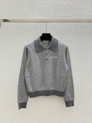 26FW New Color-Block Striped Long-Sleeve Sweater with Collar