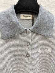 26FW New Color-Block Striped Long-Sleeve Sweater with Collar