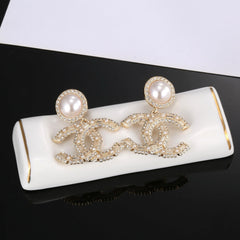26FW New CC Pearl & Rhinestone Earrings