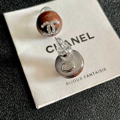 26FW New Double-C Chocolate-Colored Stud Earrings