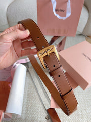 26FW New MM Brown Leather Belt with Metal Buckle 30mm
