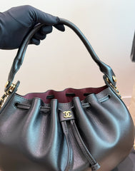 26FW New Black Half-Moon Pleated Bucket Bag
