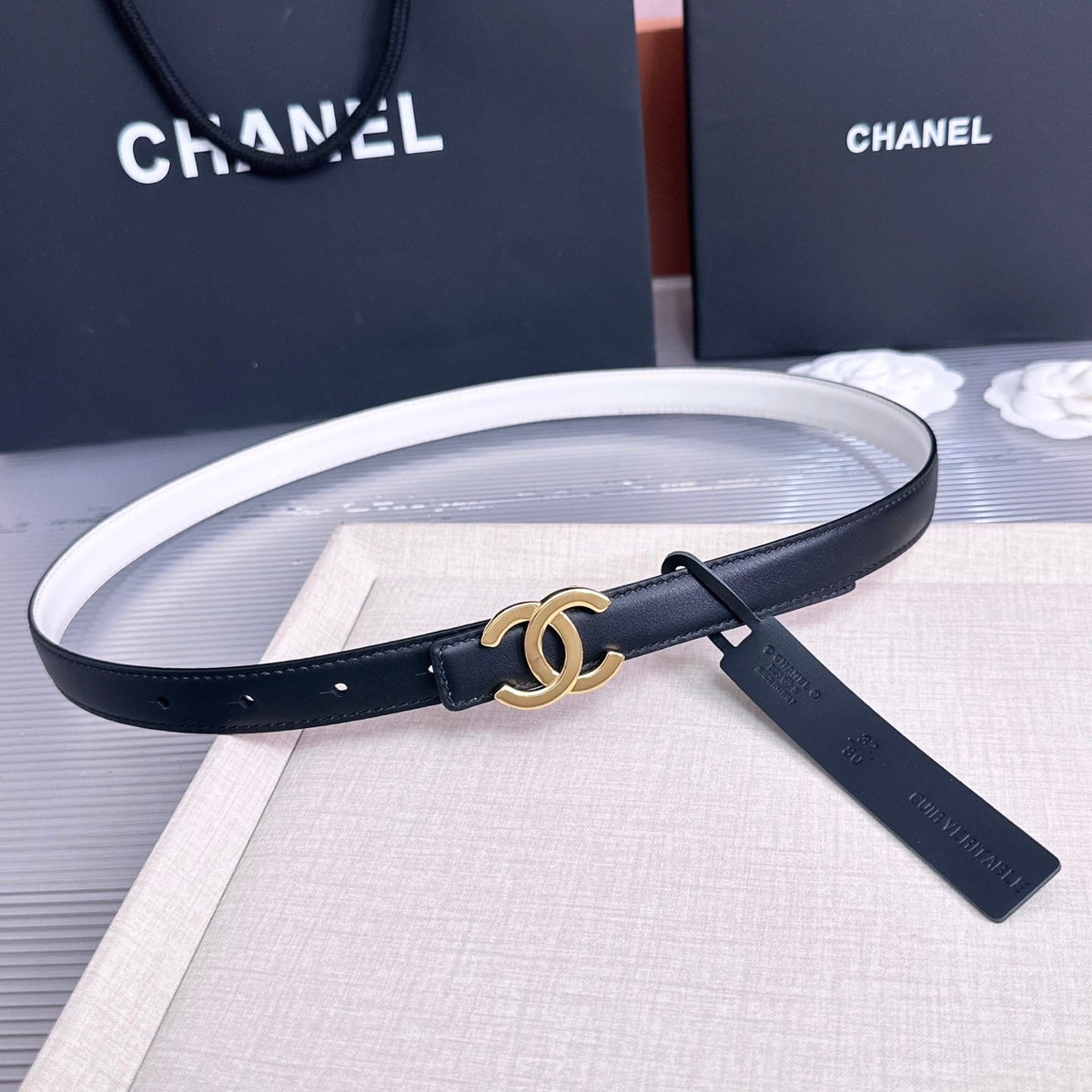 26FW New Black & White Top-Grain Cowhide Belt 20mm
