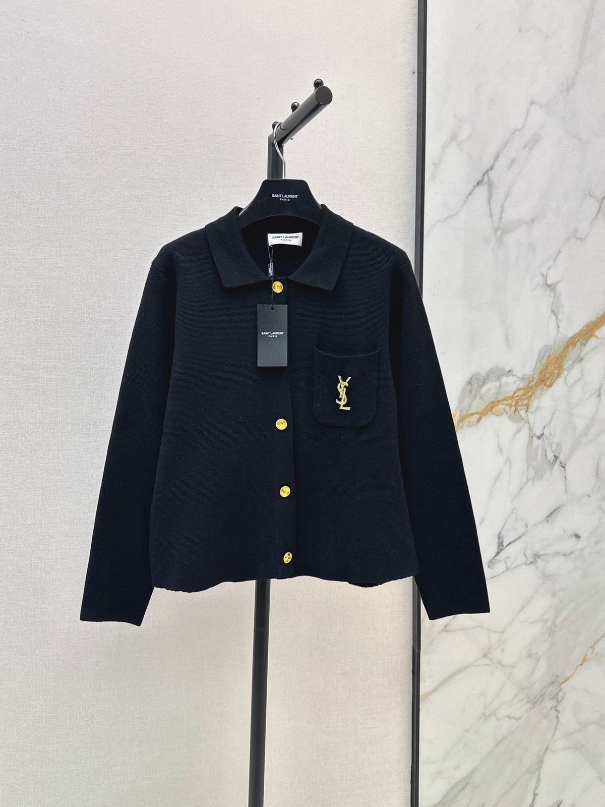 26FW New Gold Brooch-Embellished Collared Knit Cardigan 🖤
