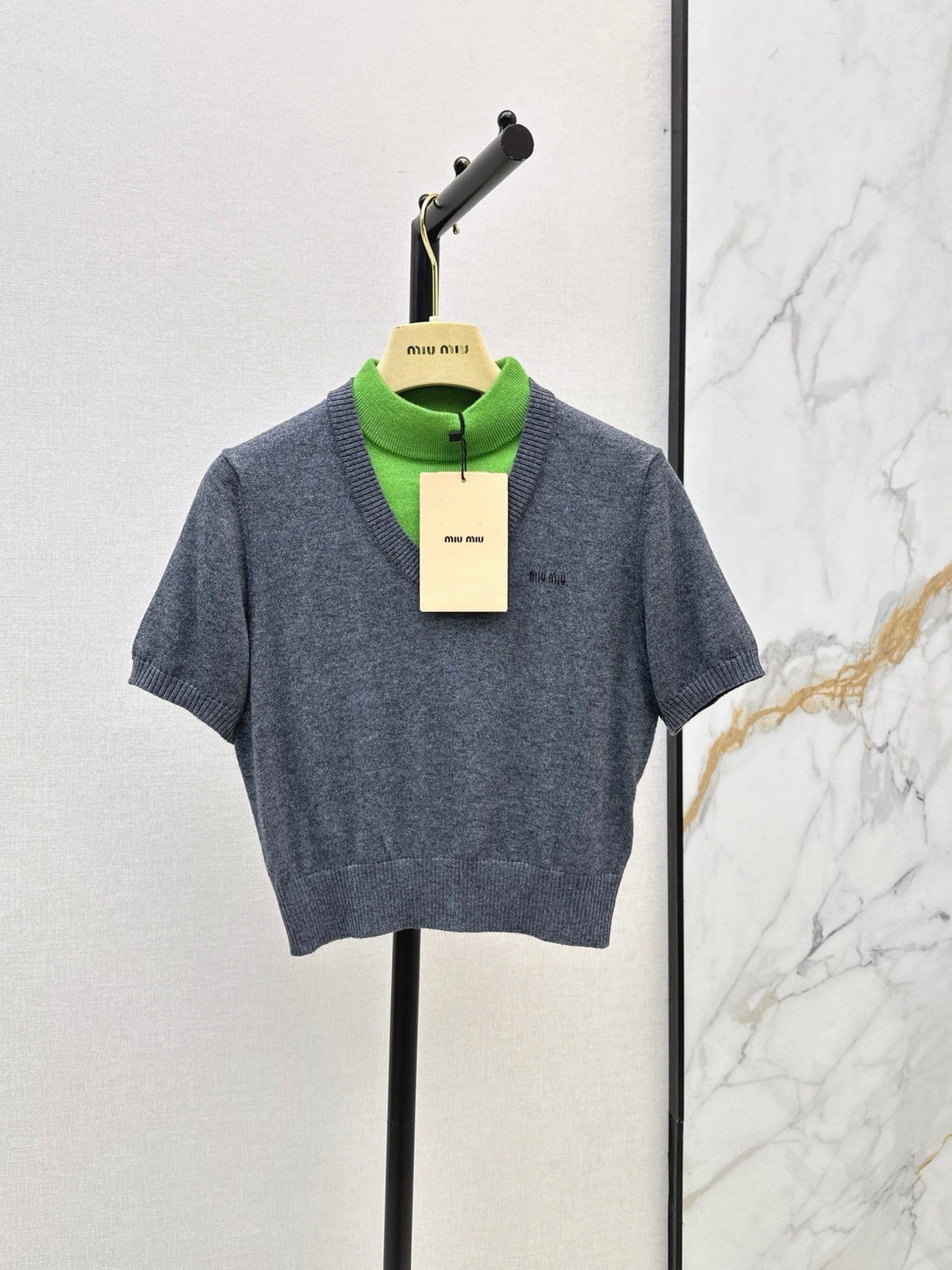 26FW New Mock-Layer High-Neck Cropped Knit Top 🩶